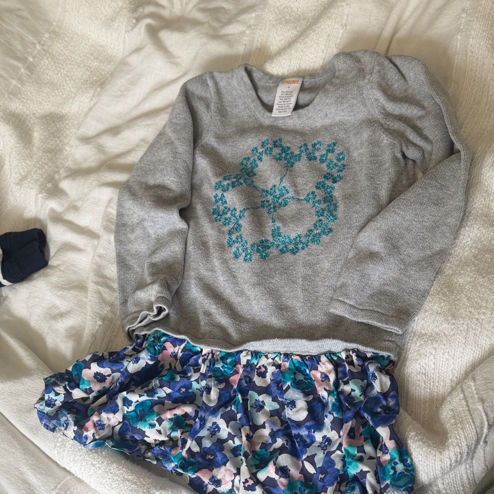 4T Gymboree Sweater Dress with Embroidered Flower with attached skirt